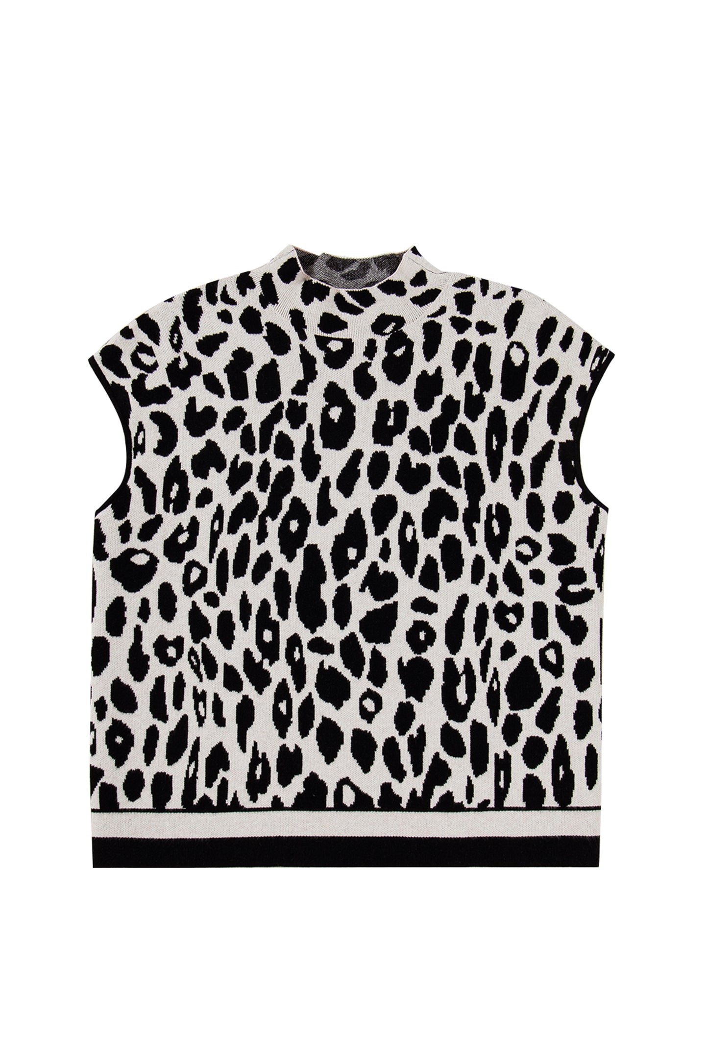 Black Plus Size Leopard Print High Neck Short Sleeve Sweater