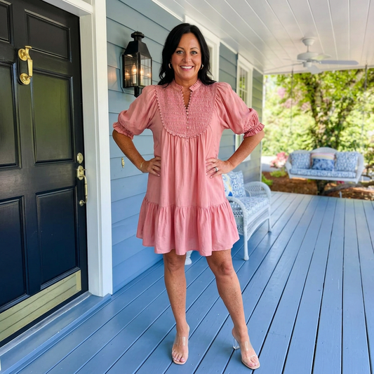 Blush Smocked Babydoll Ruffle Dress